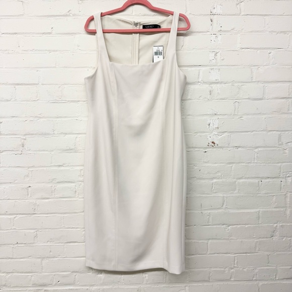 NWT Lauren Ralph Lauren Stretch Crepe Sleeveless Cream Dress Size 12 - Picture 2 of 7